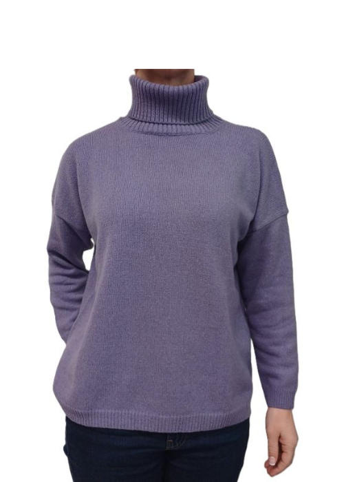 Women's High Neck Oversized Sweater in Regenerated Cashmere-0