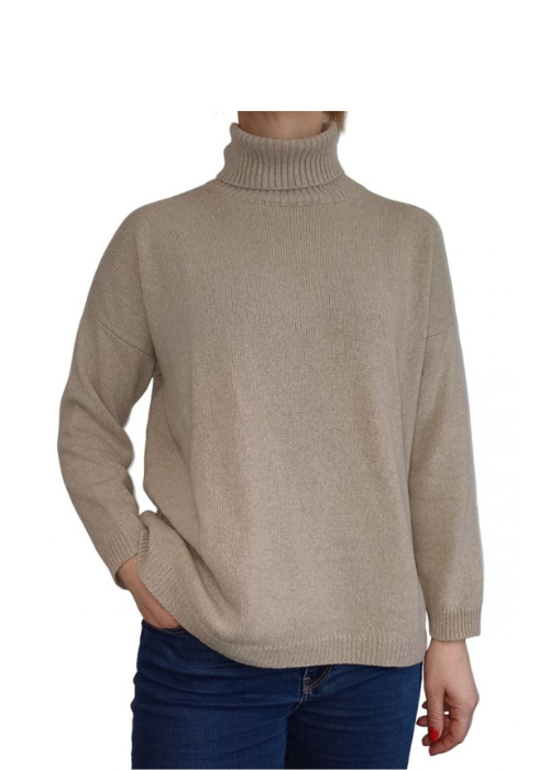 Women's High Neck Oversized Sweater in Regenerated Cashmere-6