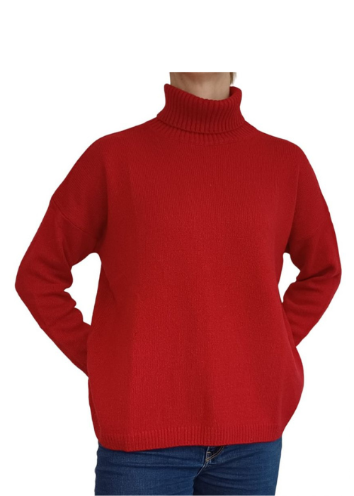 Women's High Neck Oversized Sweater in Regenerated Cashmere-14
