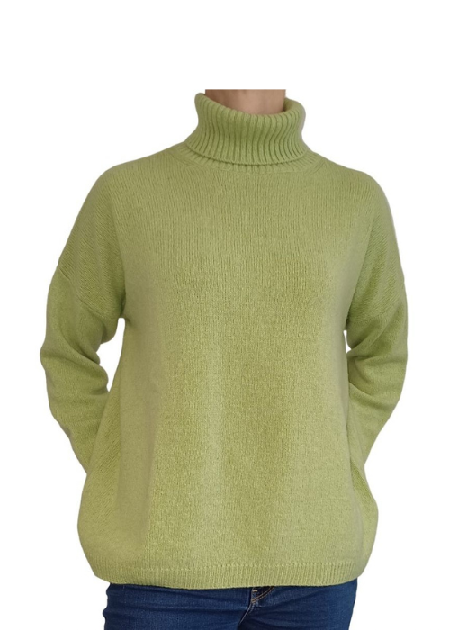 Women's High Neck Oversized Sweater in Regenerated Cashmere-15